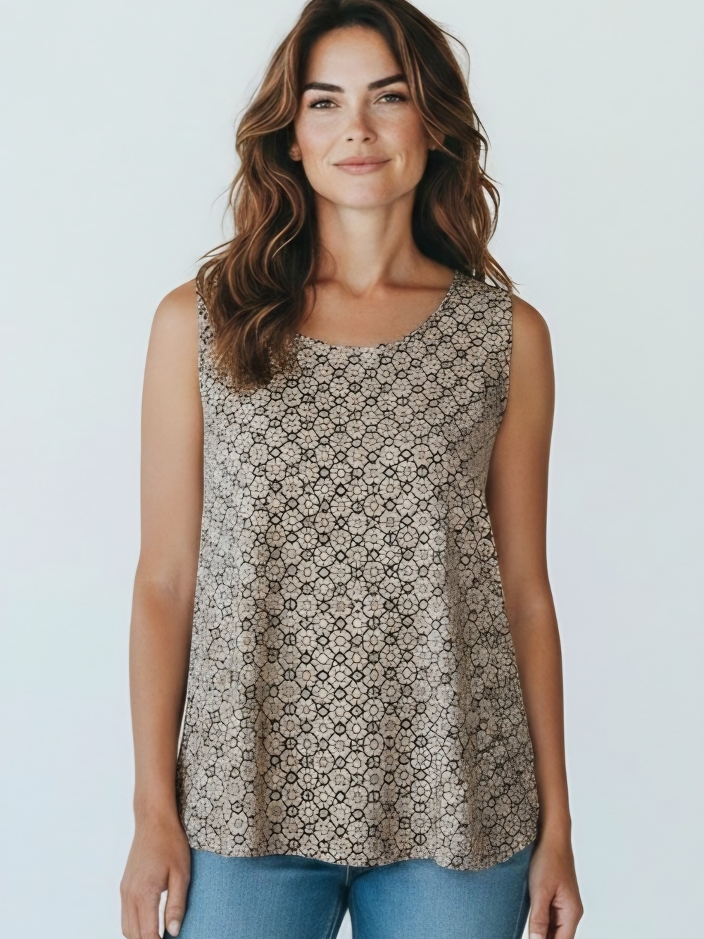 J.Jill Wearever Collection Sleeveles Geometric Print Camisole in Tan and Black